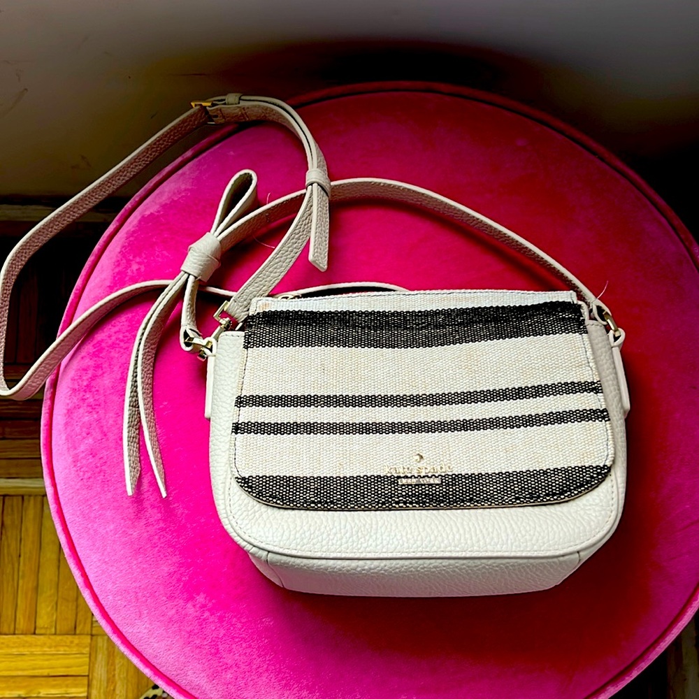 Kate Spade New York Daniels Drive Alfi Crossbody Bag with striped canvas flap